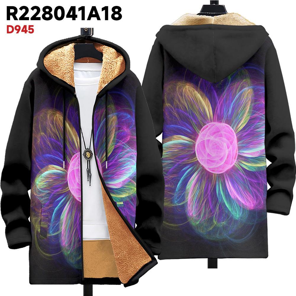 

Новая куртка многоцветные элементы узора B1 кардиган на молнии с капюшоном утолщенный зимний флис трендовая стеганая одежда 4XL