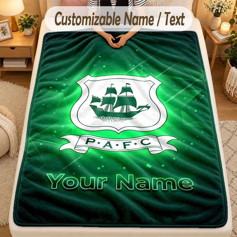 Flannel BlanketPlymouth Argyle FC Custom Name Text Personalized Soft Warm Throw Blanket Home Decor Gift
