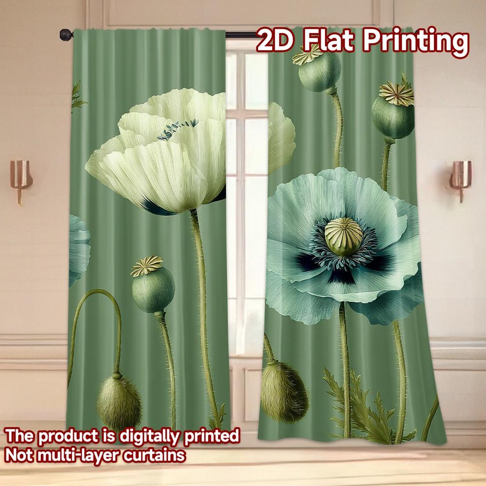 Set Of 2 Flat Printing Curtains Without Rod Floral Spring Design New Year Holiday Digital Versatile Curtain Polyester