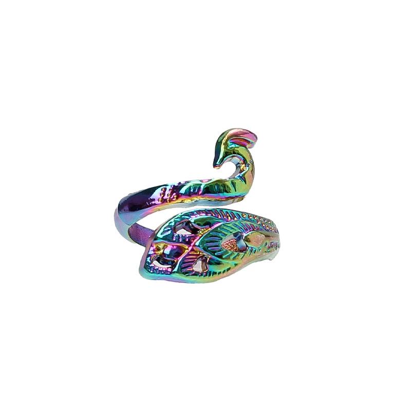 Vintage Peacock Open Ring: Ethnic-Style Adjustable Animal Jewelry for Couples