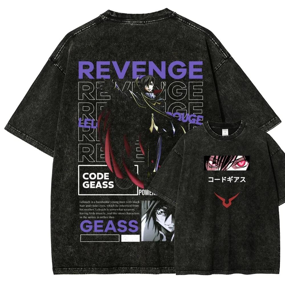 

Japan Anime Code Geass Graphic Print T-shirt Vintage Washed Cotton O-neck Tee Women Men Harajuku New Fashion Oversize Casual Top XXXL червоний