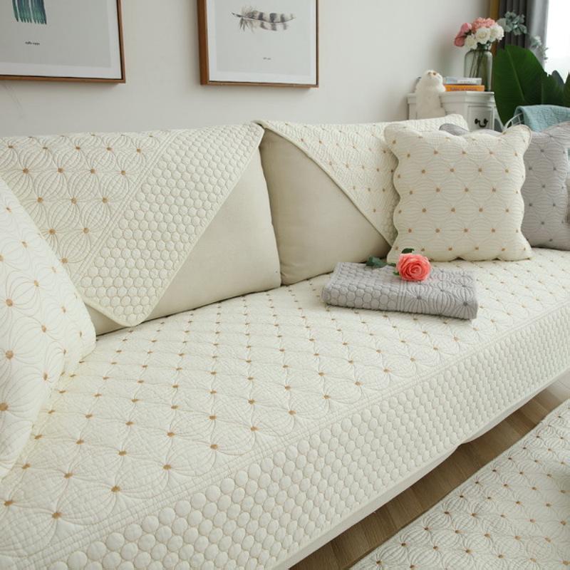 Double-Sided Cotton Washed Quilted Sofa Cushion Nordic Modern Simple Plain Embroidered Leather Sofa Cushion Towel