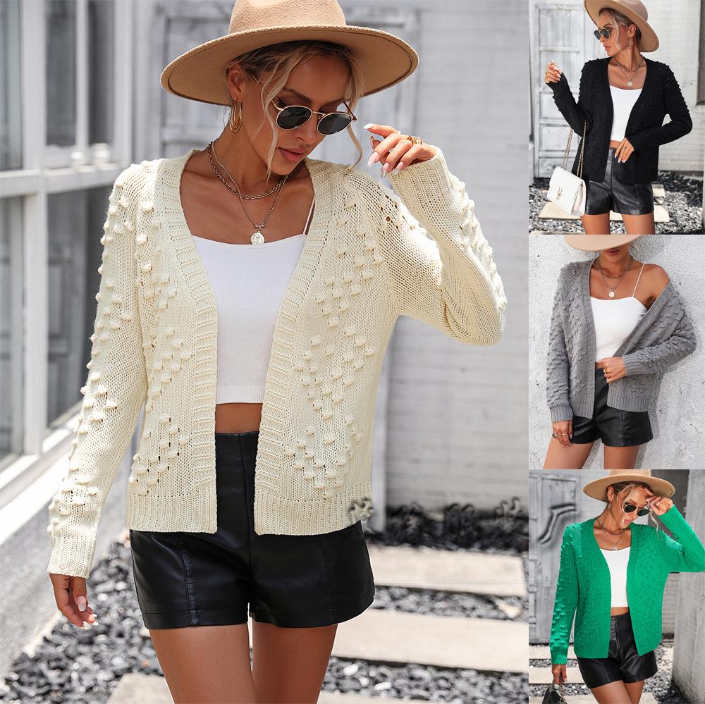 Autumn and winter new European beautiful women's knitted three-dimensional pattern cardigan jacket sweater women