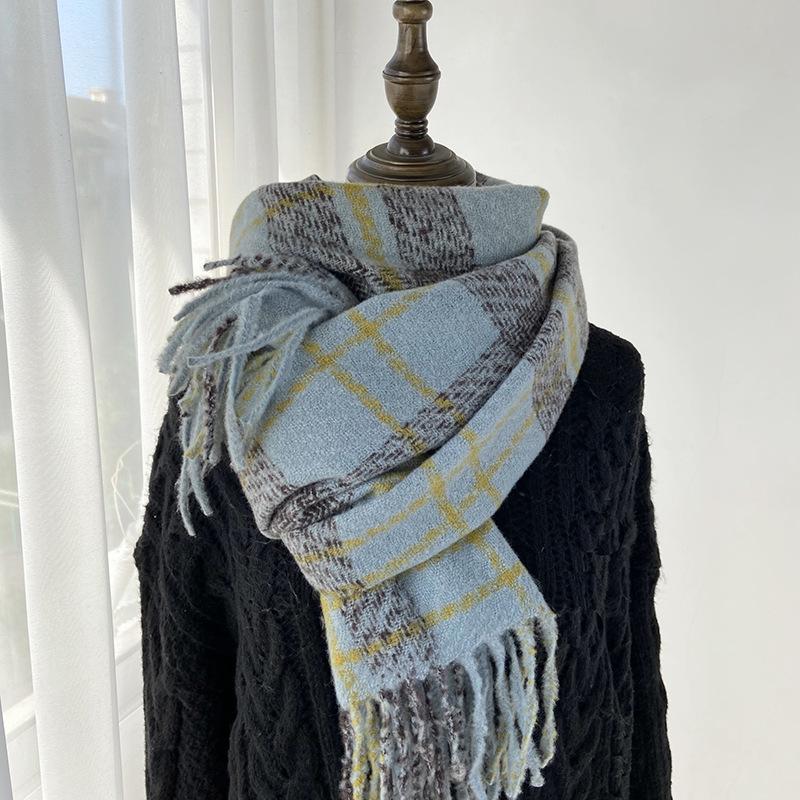 Plaid Scarf Women's Autumn and Winter New Retro Shawl Imitation Cashmere Warm Fringed Scarf