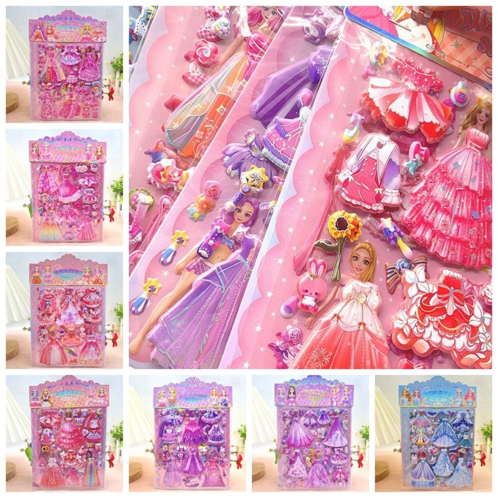 2 Sheets/Bag Decorative Princess Dress Up Sticker Cartoon 3D Puffy Stickers  Children