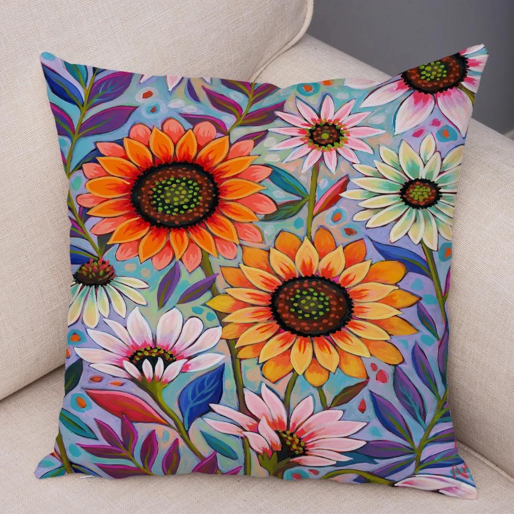 Nordic Watercolor Flower Pillowcase Soft Plush Decor Cartoon Floral Plant Cushion Cover for Sofa Home Children Room Pillow Case