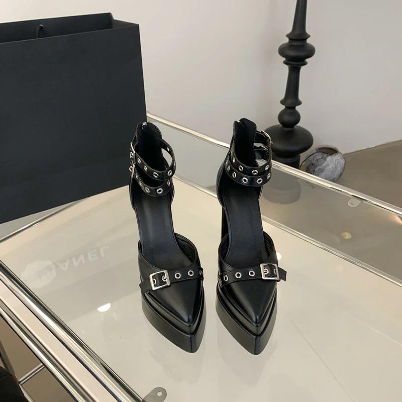 

Дизайнерские туфли-лодочки на высоком каблуке для женщин, модные туфли с ремешком на щиколотке, весенне-осенние туфли для свадебной вечеринки 35 чёрный