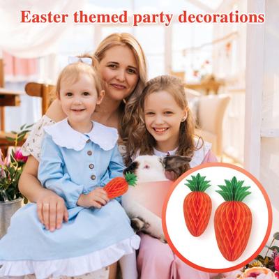 1/10 piezas de adorno de zanahoria de Pascua, mini zanahoria artificial de papel en forma de panal, decoración colgante, manualidades DIY para decoración de fiestas en el hogar