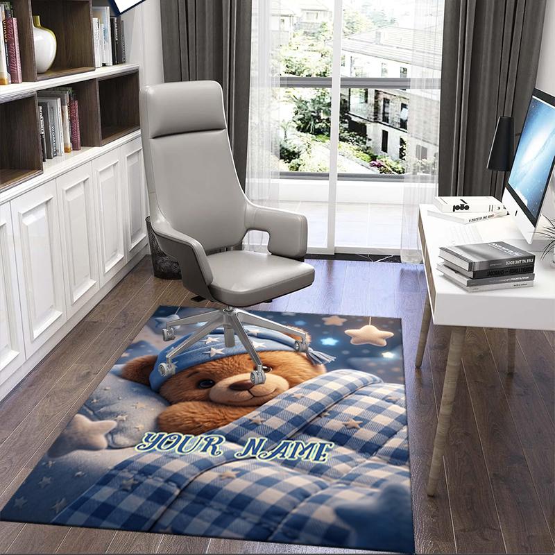 1PC Custom Name Teddy Bear Dreams Theme Floor Mat Ideal for Living Room, Game Rooms, Office, Bedroom,Floor Mat Playful Design