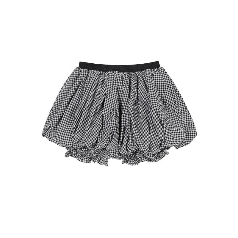 Summer Teen Girls Puff Skirt Retro Checkered High Waist A Line Mini Skirt for Kids Cute Bubble School Children Short Skirt