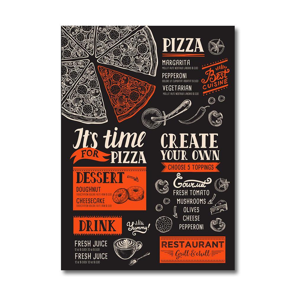 Vintage Pizza Menu Brochure for Food and Drink Cafe Canvas Painting Wall Art Italian Food Posters Restaurant Wall Decoration