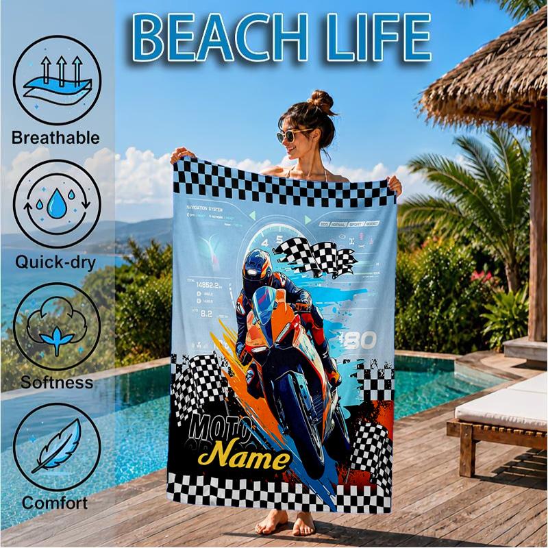 Asciugamano da Spiaggia Personalizzato con Nome e Veicolo Fuoristrada/Pompieri, in Microfibra, Leggero e Asciugatura Rapida, per Viaggi Estivi, Regalo per Piscina