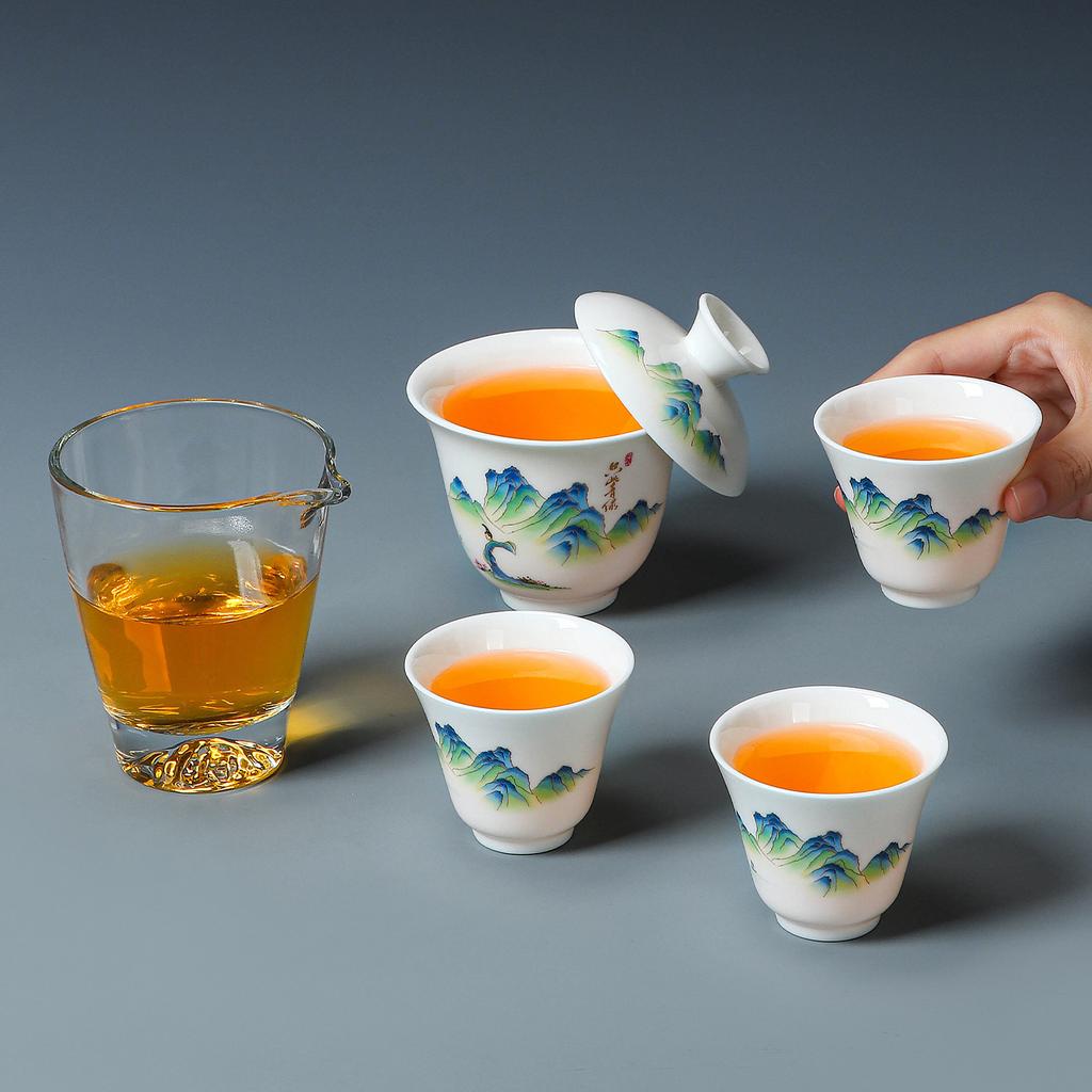 Suet jade porcelain portable outdoor travel tea set car express cup event store opening gift