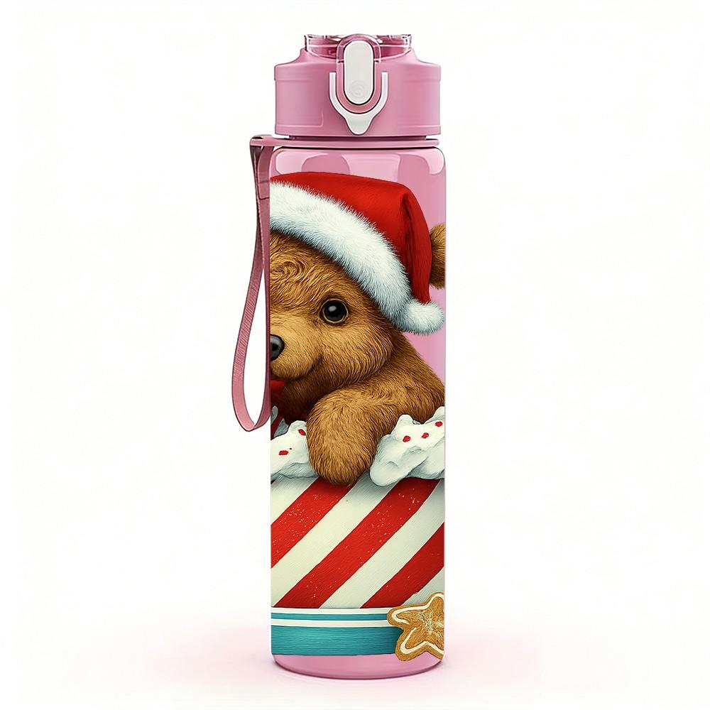 1PC Puppy Christmas Box 750ml Color Plastic Sports Water Bottle Leakproof Flip Straw Lid Suitable for Sports Office Home Use
