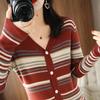 Women S Striped Knit V Neck Cardigan Long Sleeve Casual Outerwear