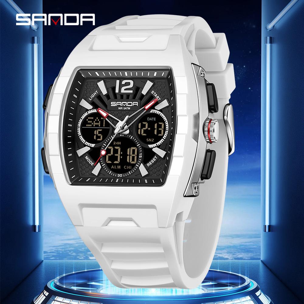 SANDA 3396 Fashion Electronic Watches for Man Dual Display Students Luminous Alarm Clock Sports Waterproof LED Digital Watch