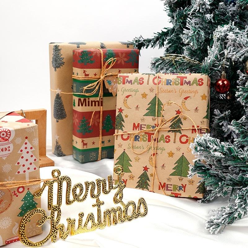 1Pcs Festive Kraft Paper With Snowflake Tree And Patterns Ornament Ideal For Holiday Gift Wrapping Christmas Wrapping Paper Roll