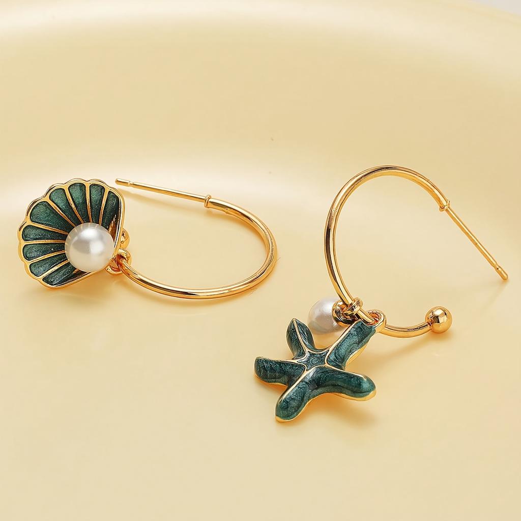 Shell Starfish Pendant Earrings for Women, Vintage Imitation Pearl Dangle Jewelry Daily Valentine Gift