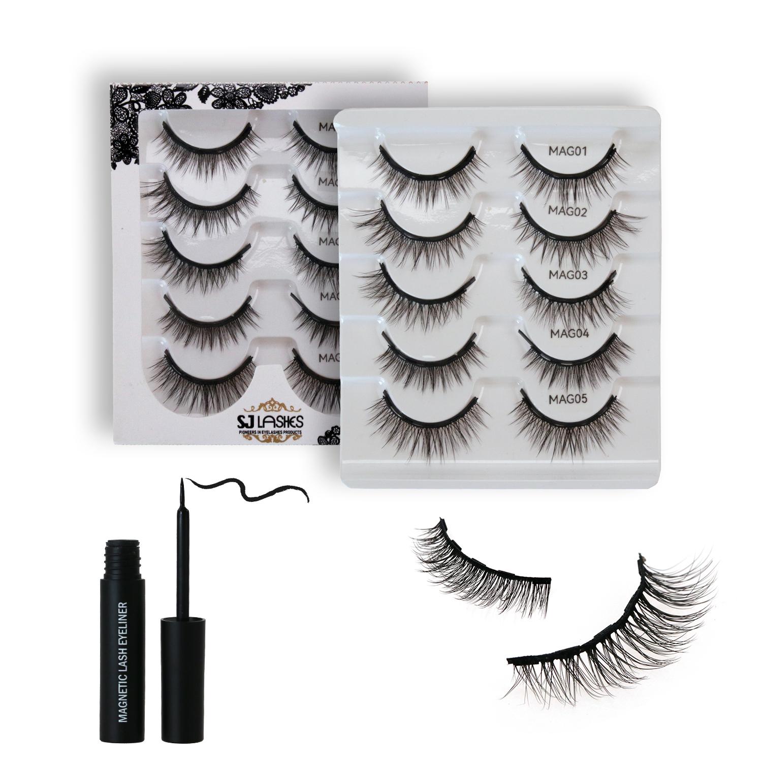 Five Lashes Pack Custom 3d Magnetic Eyelashes Manufacturer Magnetic Eyelashes Kit Mag paper box&3D Magnetic Eyelashes Kit чёрный