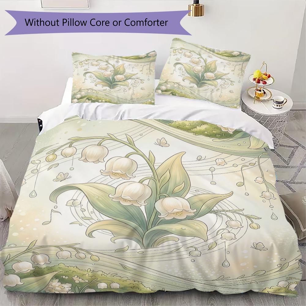 Green Lily Valley Pattern Bedding uilt Set uilt Cover Pillowcase Home Decoration Birthday Gift (1 * duvet cover + 2 * pillowcase without core)