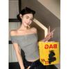 Kumikumi Gyaru Style New off-Shoulder Short sleeve off-Shoulder T-shirt Women clothes Summer Slim fit Slimming Gray Top