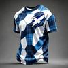T-shirt Casual da Uomo con Maniche Raglan e Stampa a Quadri Calcio Scozzese, Manica Corta, Girocollo, per l'Uso Quotidiano