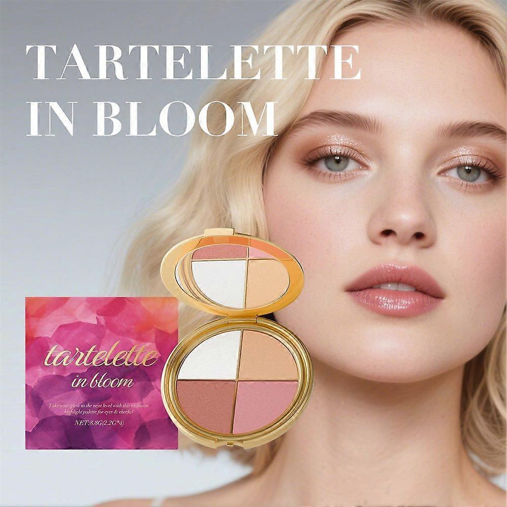 4-Color Multifunctional Palette - Highlighter & Blush with Mica & Vitamin E, 8.8g - Natural Glow, Silky Texture, Travel-Friendly with Mirror