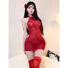Sexy Hot Girl Mesh Patchwork One-Piece Tie Sleepwear See-Through Hip-Revealing Uniform Nightdress Dress Elegant Fashion AOF9