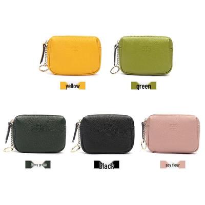 Porte-monnaie en Cuir Véritable avec Anneau Porte-clés - Mini Pochette Zippée d'Été pour Femmes