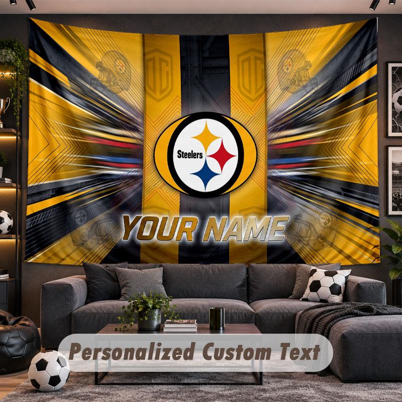 Wall Hanging Tapestry Custom NamePittsburgh Steelers Pattern Personalized Printed Fabric Wall Decor