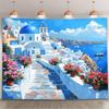 Tapiserie Santorini Agățată pe Pereții Bisericilor Grecești cu Cupole Albastre pentru Decorarea Dormitorului și a Sufrageriei Agățătoare de Perete