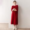 Korean Style Short Sleeve Cashmere Knit Dress for Women - Slimming Long Pullover with Round Neck, Autumn/Winter