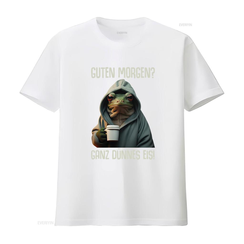 Good Morning Guten Morgen Funny Frog Coffee Quote T Shirt Premium With Look Design vintage Washed Stretched Casual homme