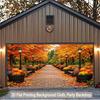 1 piece of 2D flat background fabric autumn fallen leaves road with bright flowers and pumpkin lantern background fabric.PMJ