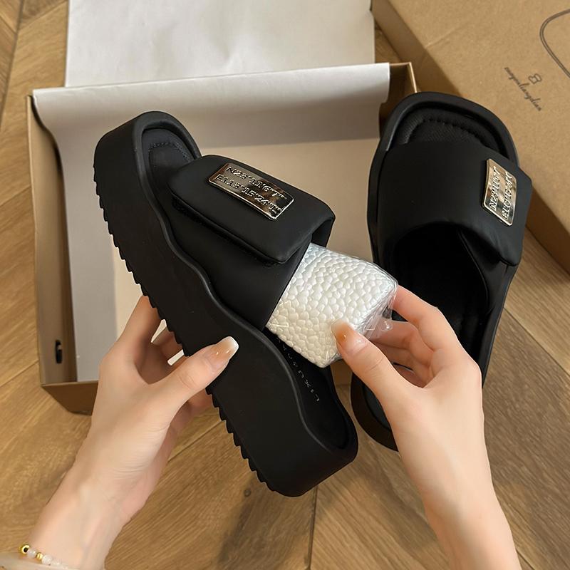 

Women Shoes Summer Clogs Woman Ladies Slippers Med Platform Rubber Flip Flops Pantofle Luxury Slides Beach Flat Hawaiian Soft 39 чёрный