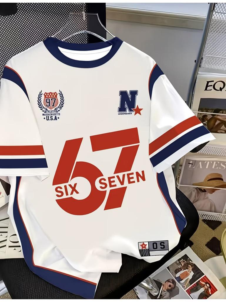 2026 Summer Children's Number Digital Print Pattern Sports American Style Top Round Neck Short Sleeve Cute T-Shirt Girls Clothes