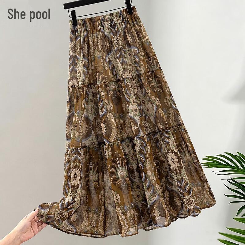 Tachi Women s Ethnic Floral Patchwork High-Waist A-Line Skirt One Size