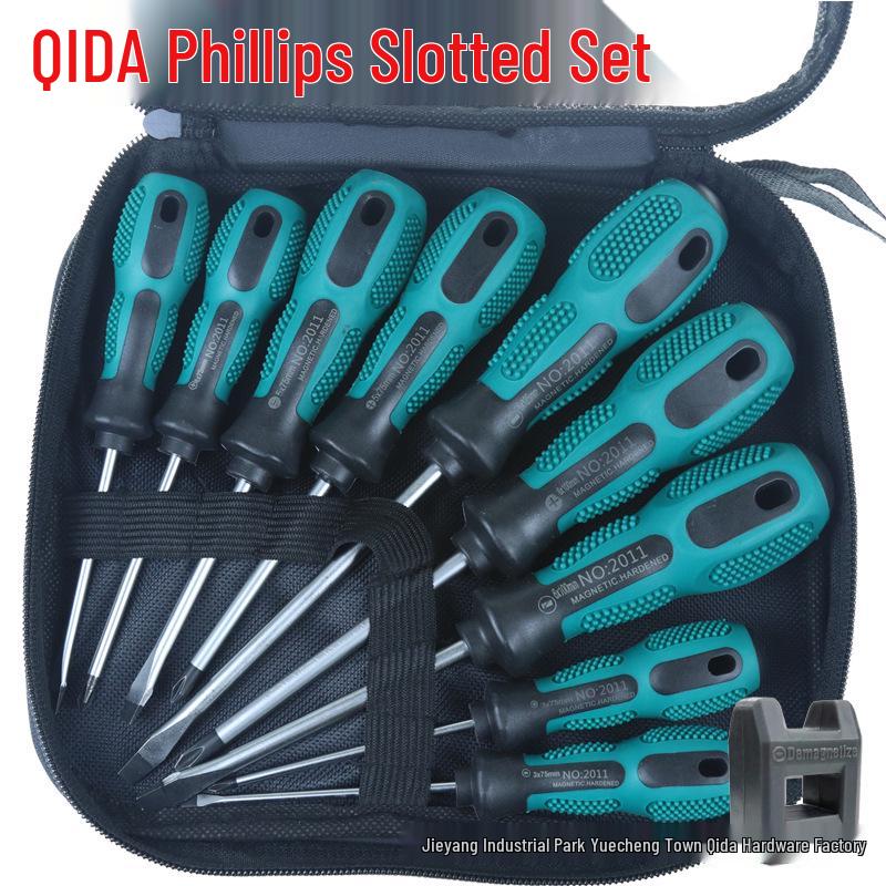 9-Piece Magnetic Crosshead & Slotted Screwdriver Set with Tool Bag