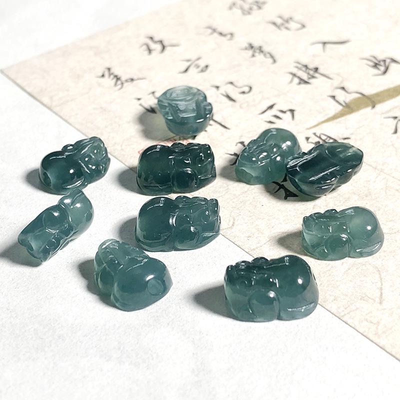 Grade A Natural Weliang Blue Jade Pixiu Accessories with Through-Hole for DIY Bracelets and Pendants