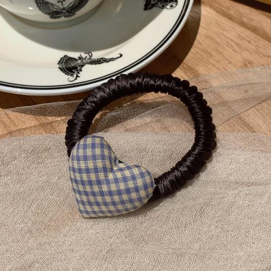 Hohelastisches Haarseil Kariertes Herz-Dekor Haargummi Schuluniform Haarband