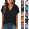 Women's Fashion Casual -Colour Buttoned Pocket Collared Short-Sleeved Shirt T-Shirt Top