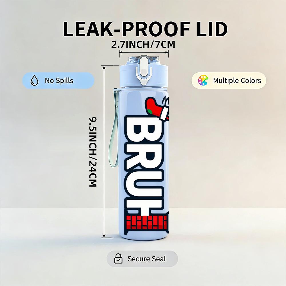 1PC Bruh Red Bold Letter Mark 750ml Color Plastic Water Bottle Leakproof Flip Straw Lid For Sports Office Home Use