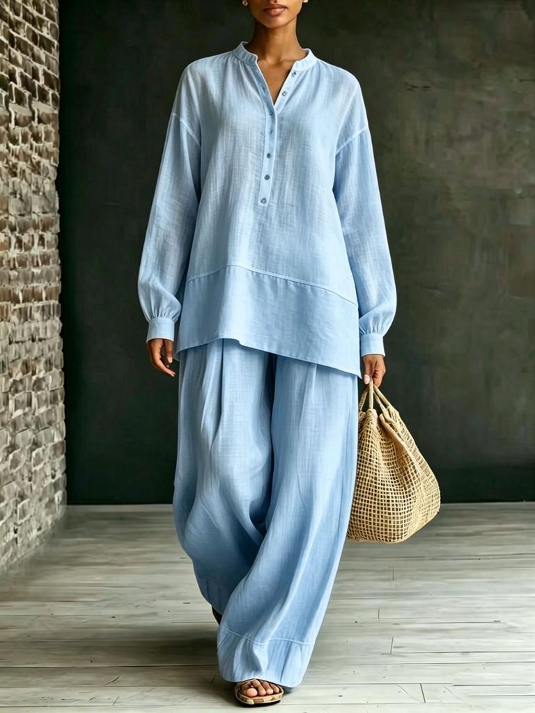 Popolare estate 2026 transfrontaliero nuovo commercio estero abbigliamento donna manica lunga pantaloni camicia pantaloni larghi set due pezzi