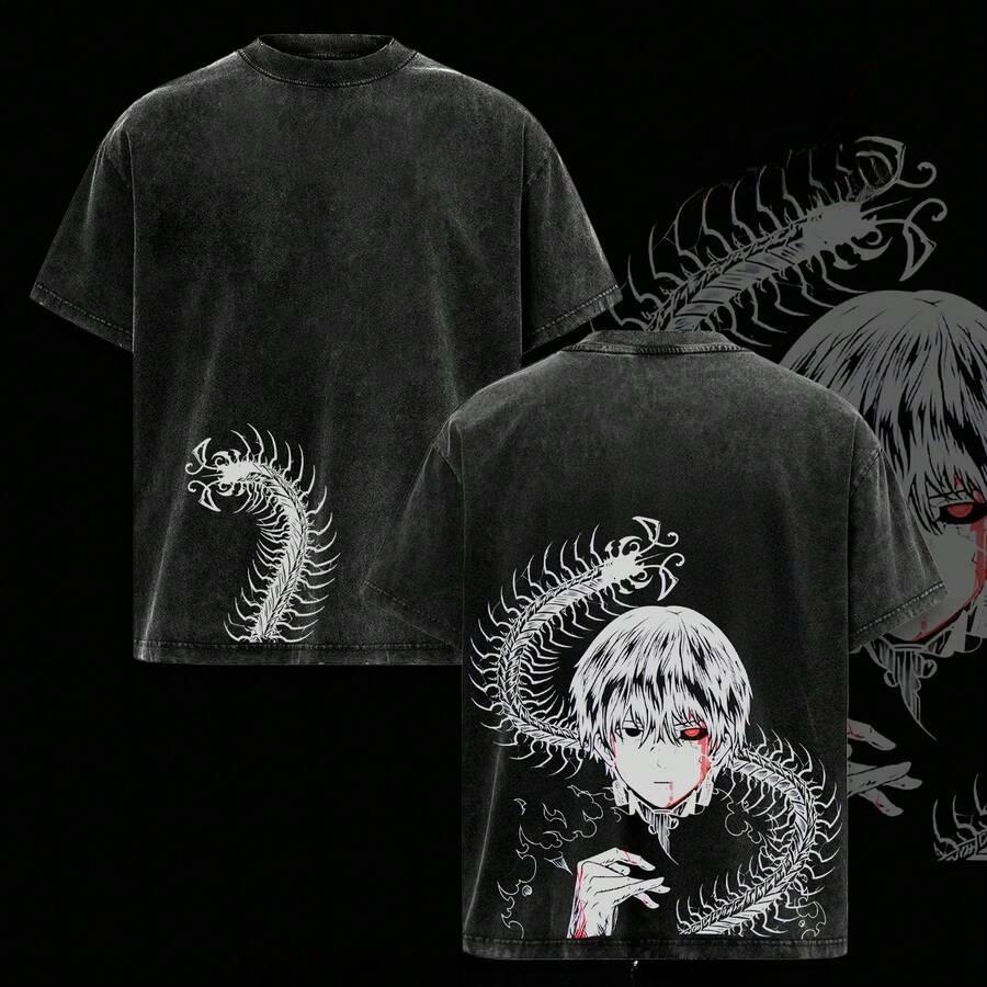 Manga Tokyo Ghoul Kaneki Ken Printed Tee Men Short Sleeve Clothing Washed Cotton T-shirt Vintage Casual T Shirt Harajuku Tshirt S чёрный