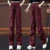 Ankela Women's Wide Leg Red Work Pants - Multi-Pocket, Straight Leg Casual Sports Pants for Autumn/Winter 2026.