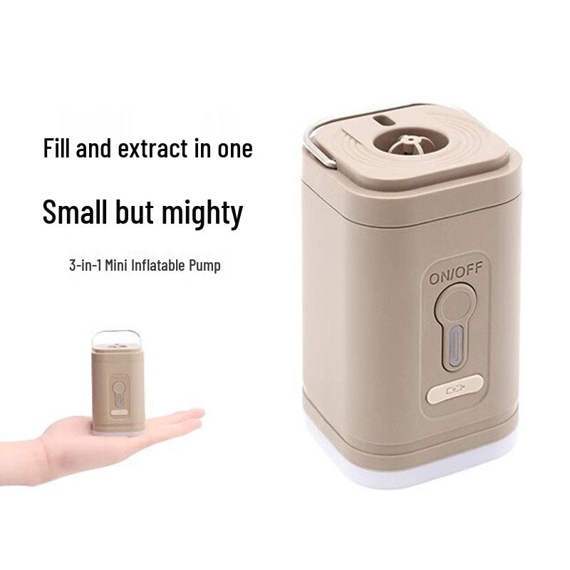 Three-in-One Mini Electric Air Pump for Inflating/Deflating Outdoor Air Mattresses and Pads with Lighting Feature