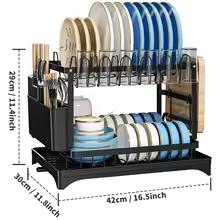 

2-Tier Rotating Dish Drying Rack – 360° Swivel Drainboard with Utensil Holder, No-Drill Metal Kitchen Organizer L&2-tier чорний