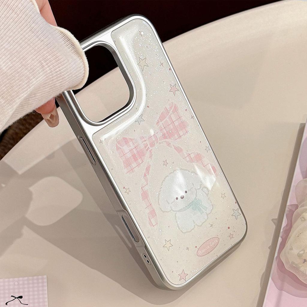 Etui w stylu Instagram z kokardką dla szczeniaka na IPhone 17, 16 Pro Max, IPhone 15, brokat z żywicy epoksydowej, 17mm Twardy Huawei