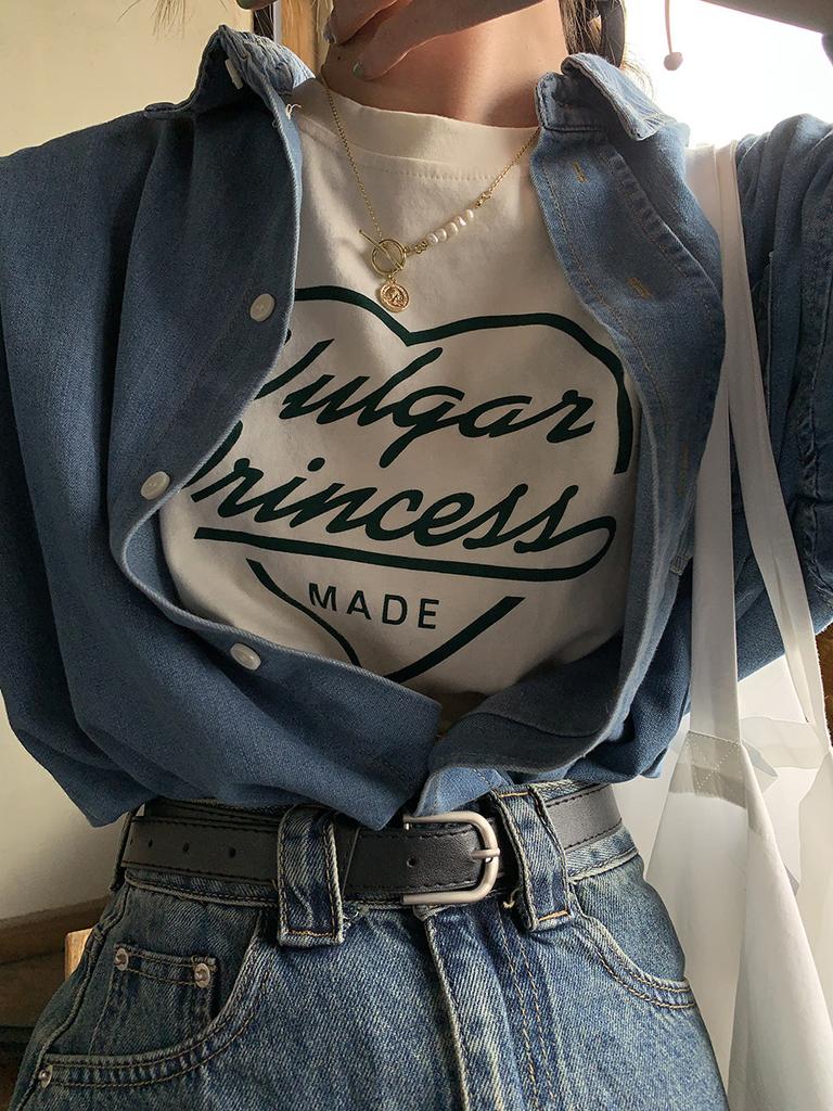 Pure cotton niche love letter printing short-sleeved T-shirt women's 2025 spring and summer new versatile loose and thin top ns