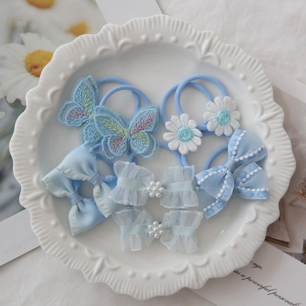 10pcs Snag Free Floral Fairy Hair Ties Butterfly No Damage Bows Hair Rope Elastic Hair Accessories Children s Headband Set синий